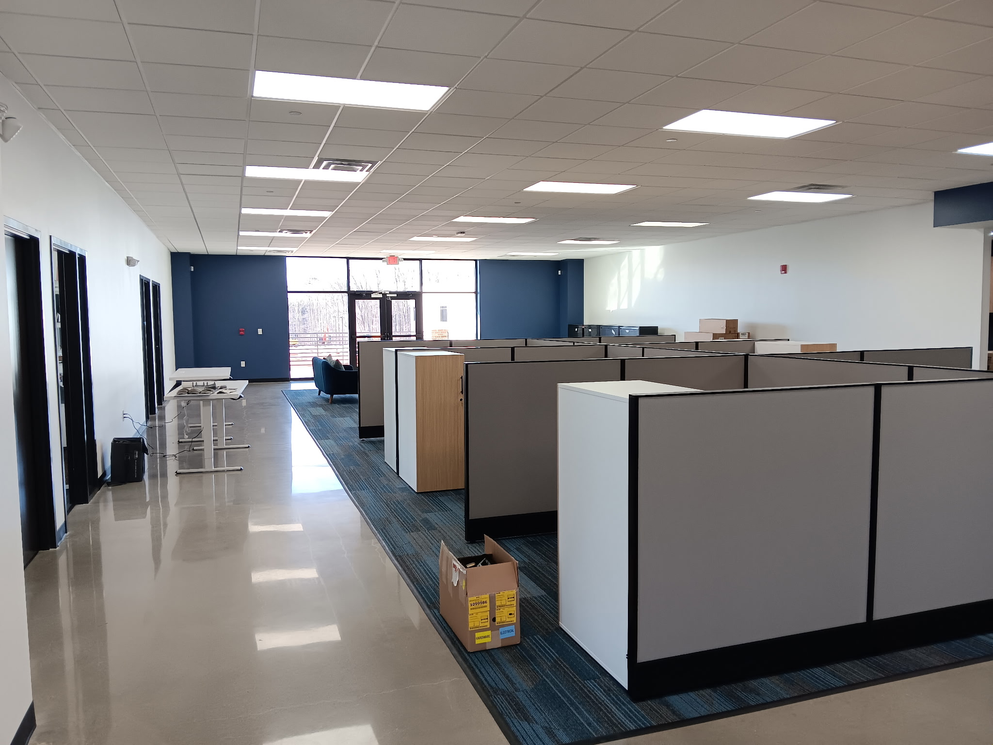 A completed cubicle layout with adjoining office walkways